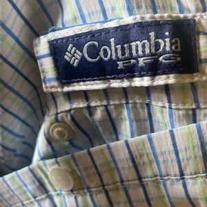 Columbia PFG Blue and Green Striped Shirt